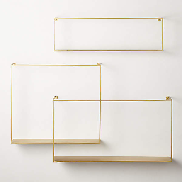 Antiqued Brass Large Floating Shelves, Floating Wall Shelves Set Of 3