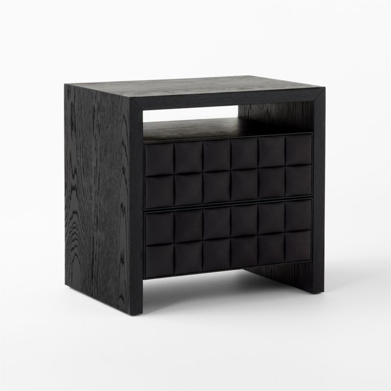 Apollo 2-Drawer Black Leather and Wood Nightstand - image 4 of 9