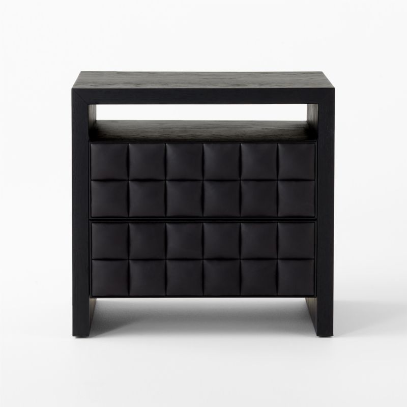 Apollo 2-Drawer Black Leather and Wood Nightstand - image 3 of 9