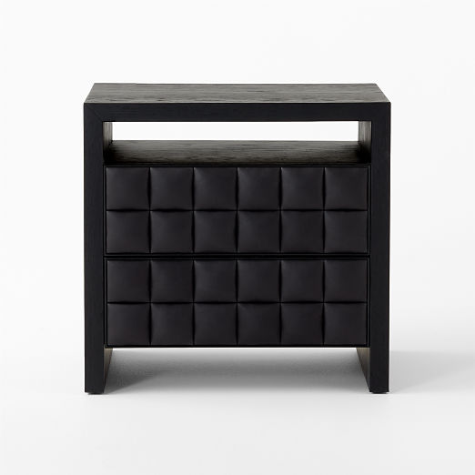 Apollo 2-Drawer Black Leather and Wood Nightstand