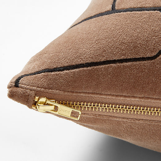 Arabella Sand and Black Velvet Throw Pillow with Feather-Down Insert 23"x23"