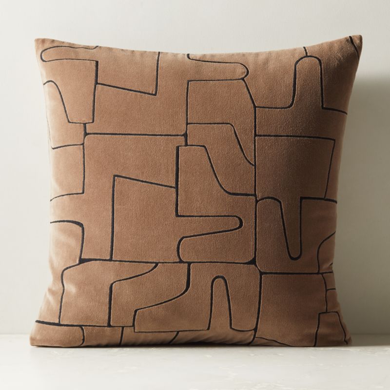 View Arabella Sand and Black Velvet Throw Pillow with Down-Alternative Insert 23"x23" details