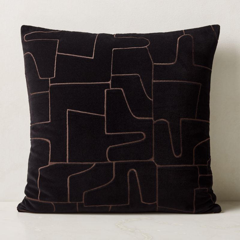 View Arabella Black Velvet Throw Pillow with Feather-Down Insert 23"x23" details