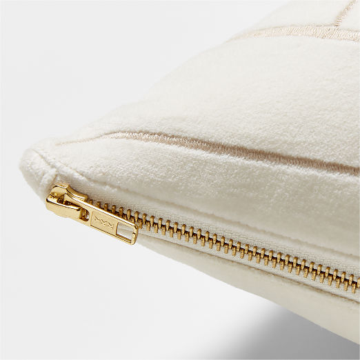 Arabella White Velvet Throw Pillow with Feather-Down Insert 23''