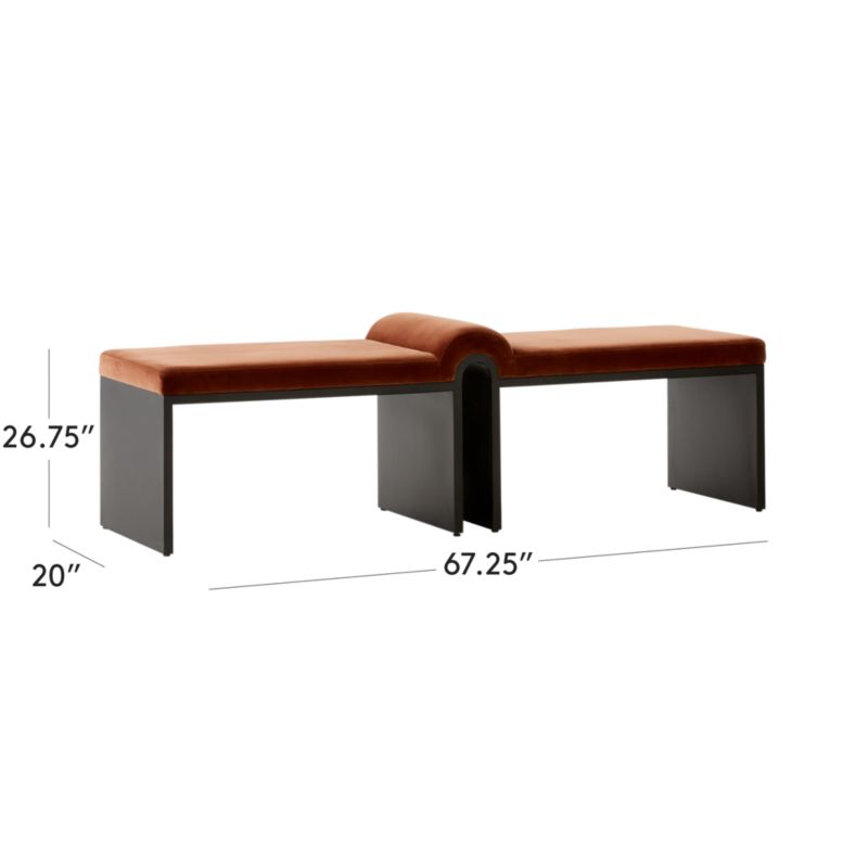 View Arc Bronze Brown Velvet Bench - image 3 of 10