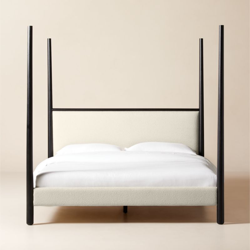 Arcata 4-Poster Black Wood and Ivory Upholstered King Bed - image 0 of 10