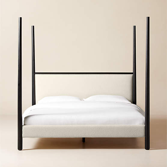 Arcata 4-Poster Black Wood and Ivory Upholstered King Bed