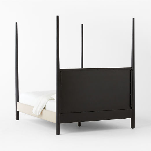 Arcata 4-Poster Black Wood and Ivory Upholstered Queen Bed