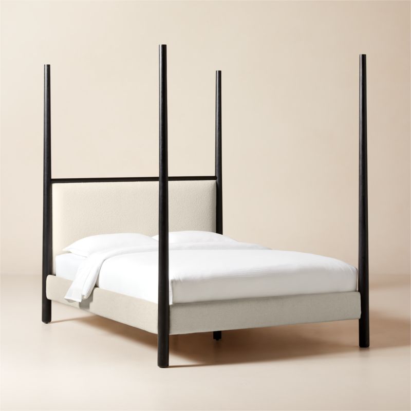 Arcata 4-Poster Black Wood and Ivory Upholstered Queen Bed - image 2 of 9