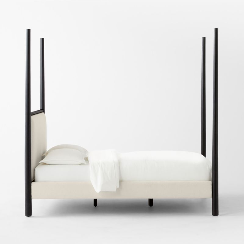 Arcata 4-Poster Black Wood and Ivory Upholstered Queen Bed - image 3 of 9