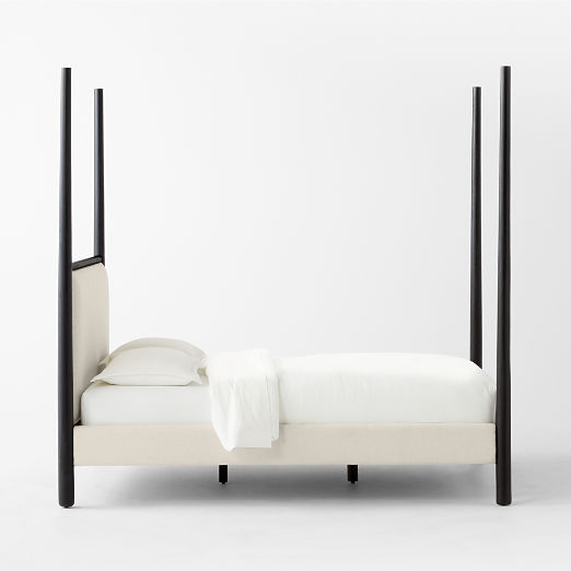 Arcata 4-Poster Black Wood and Ivory Upholstered Queen Bed