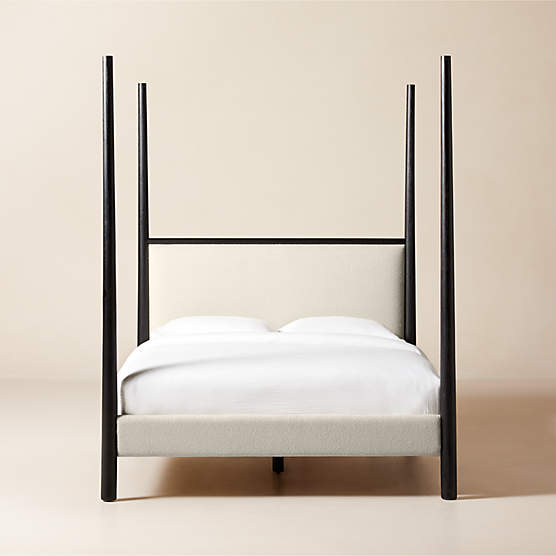 Arcata 4-Poster Black Wood and Ivory Upholstered Queen Bed