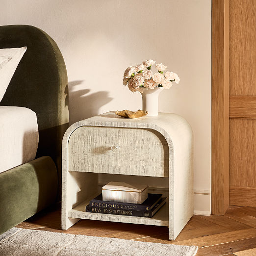 Archer 22" White Lacquered Linen Nightstand with Drawer