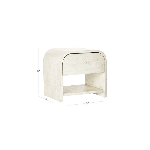 Archer White Lacquered Linen Nightstand with Drawer