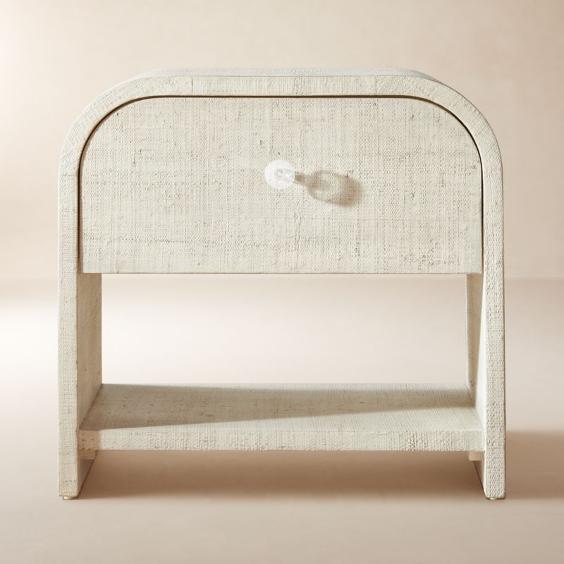 View Archer 22" White Lacquered Linen Nightstand with Drawer details