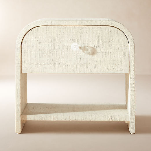 Archer White Lacquered Linen Nightstand with Drawer