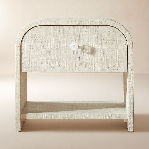 Archer 22" White Lacquered Linen Nightstand with Drawer
