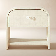 Archer White Lacquered Linen Nightstand with Drawer