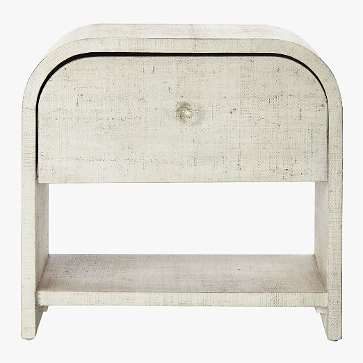 Archer White Lacquered Linen Nightstand with Drawer