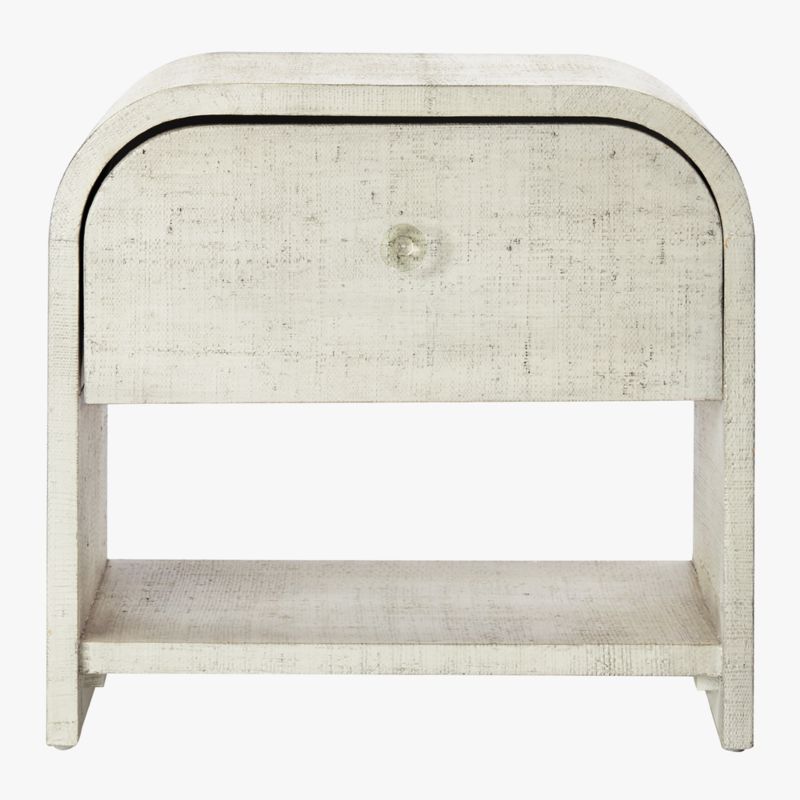 Archer White Lacquered Linen Nightstand with Drawer