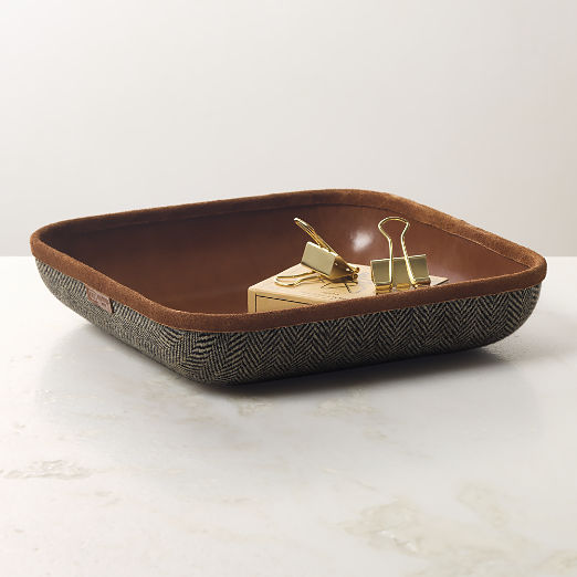 Archivist Leather and Herringbone Square Catchall Dish by Todd Snyder