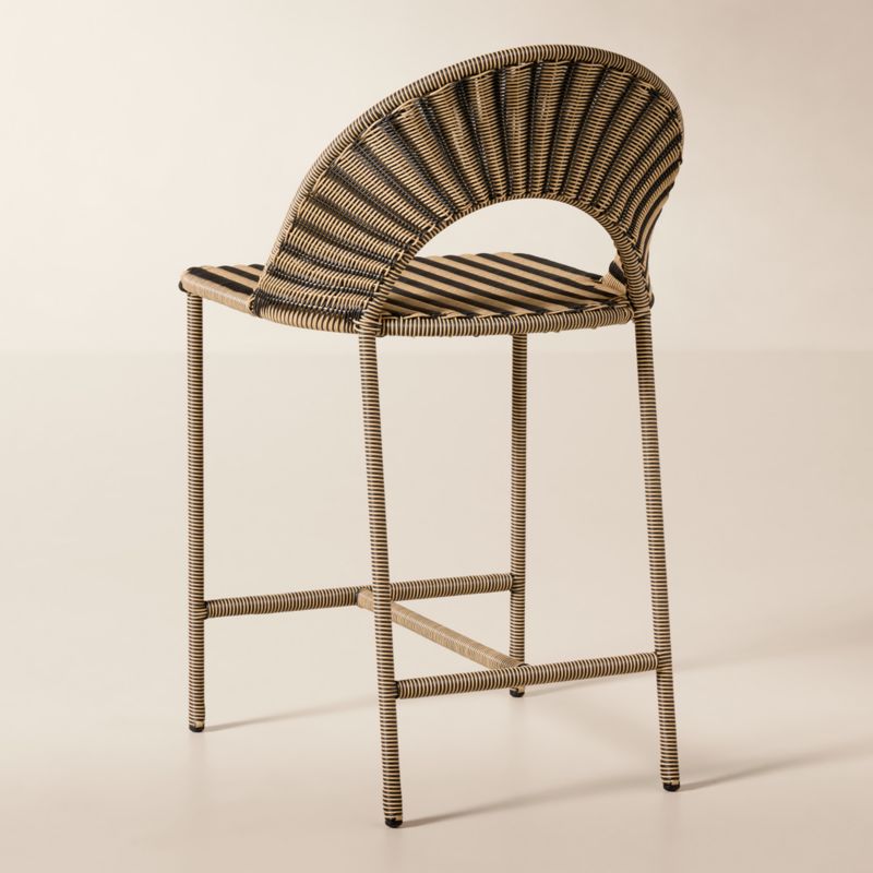 Arly Black and Light Brown Striped All-Weather Rattan Outdoor Counter Stool - image 4 of 6