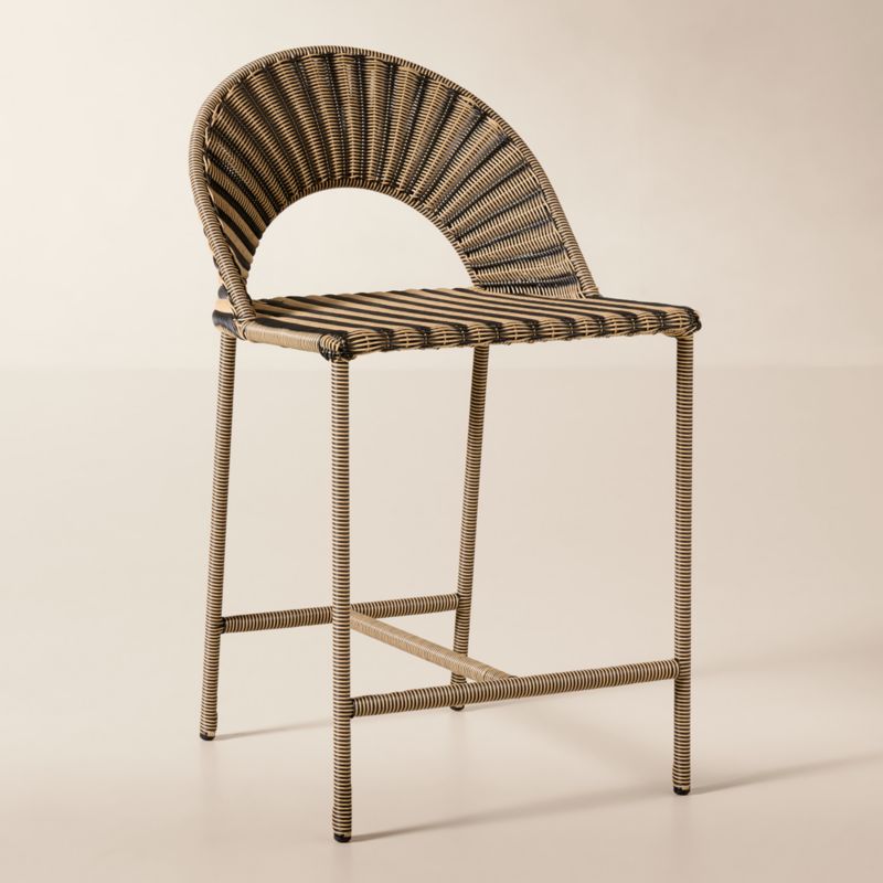 Arly Black and Light Brown Striped All-Weather Rattan Outdoor Counter Stool - image 2 of 6