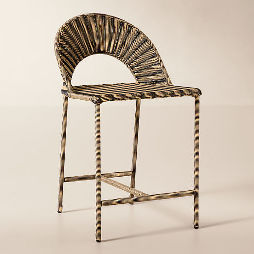 Arly Black and Light Brown Striped All-Weather Rattan Outdoor Counter Stool