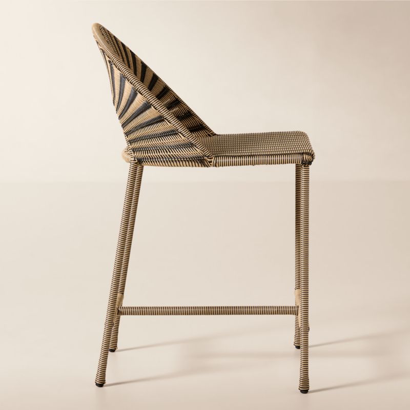 Arly Black and Light Brown Striped All-Weather Rattan Outdoor Counter Stool - image 3 of 6
