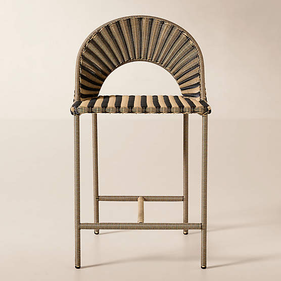 Arly Black and Light Brown Striped All-Weather Rattan Outdoor Counter Stool