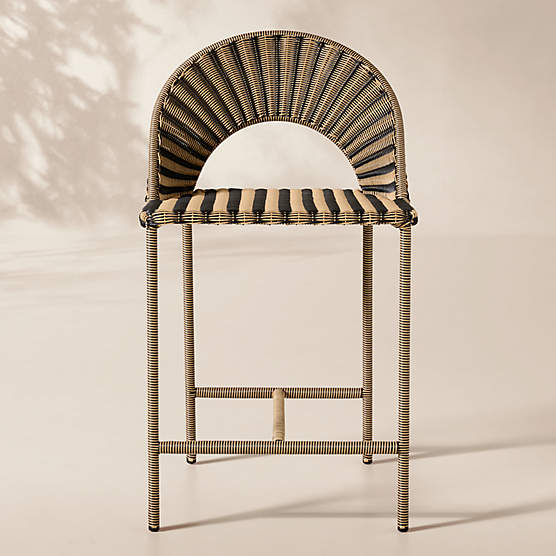 Arly Black and Light Brown Striped All-Weather Rattan Outdoor Counter Stool