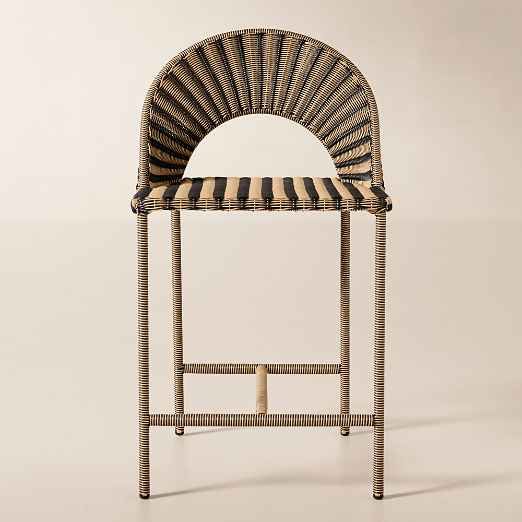Arly Black and Light Brown Striped All-Weather Rattan Outdoor Counter Stool Set of 4