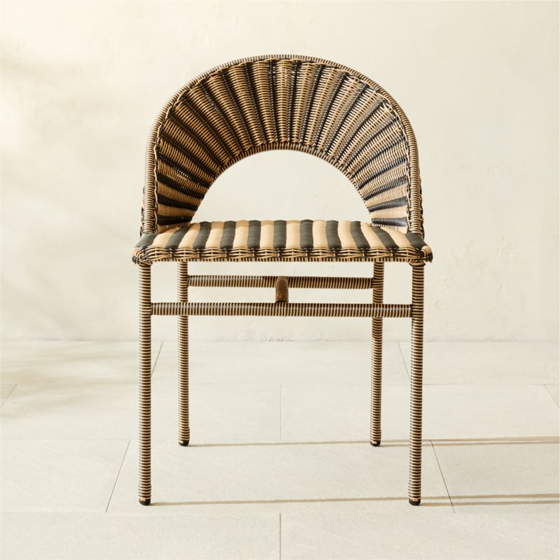 Arly Black and Light Brown Striped All-Weather Rattan Outdoor Dining Chair - image 0 of 7