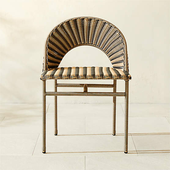 Arly Black and Light Brown Striped All-Weather Rattan Outdoor Dining Chair