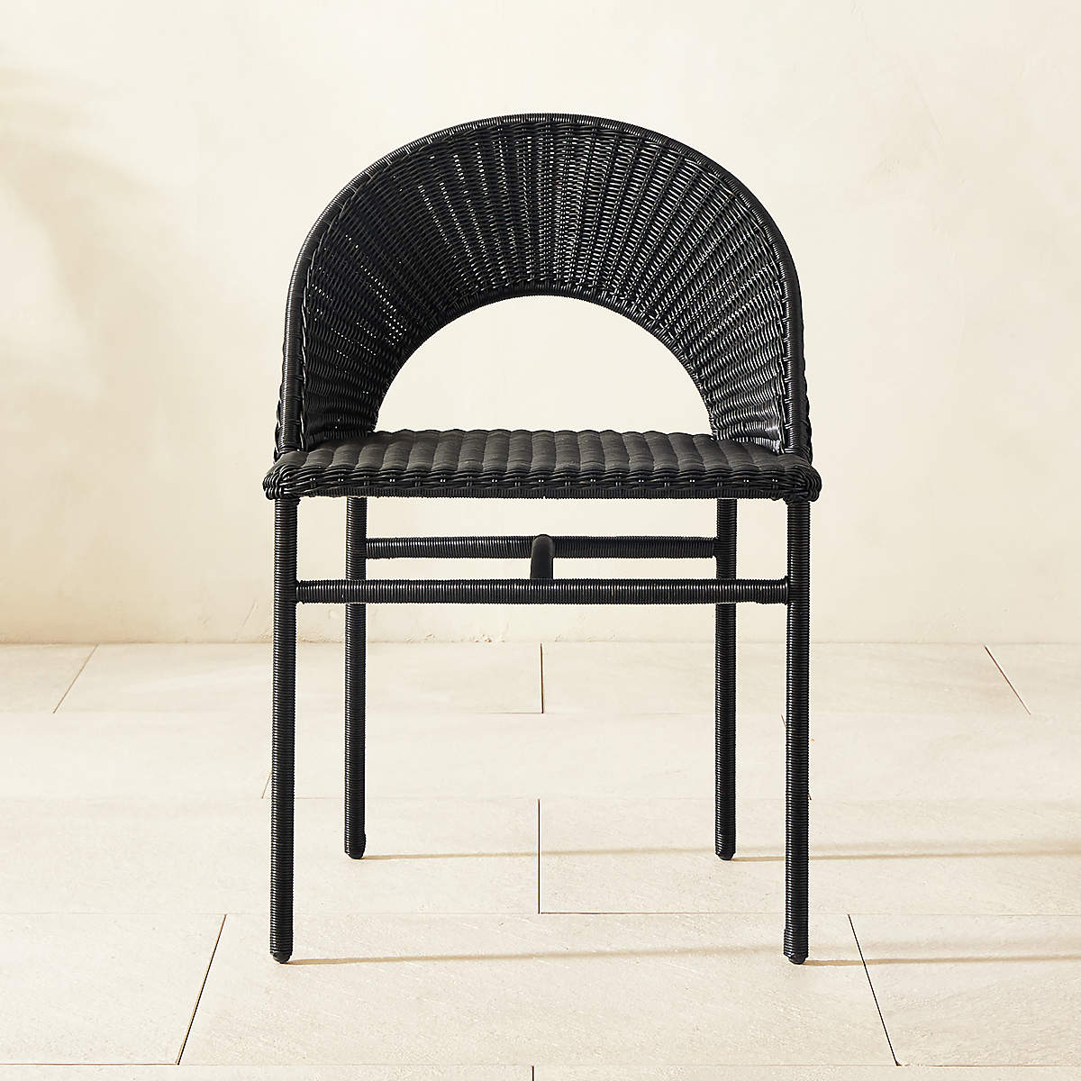 Arly Black AllWeather Rattan Outdoor Dining Chair CB2