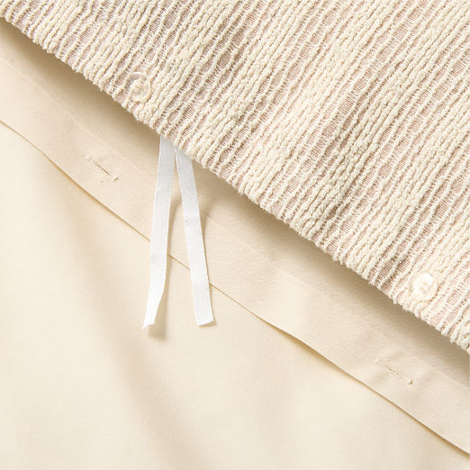Armona White with Taupe Jacquard Cotton and Linen Full/Queen Duvet Cover