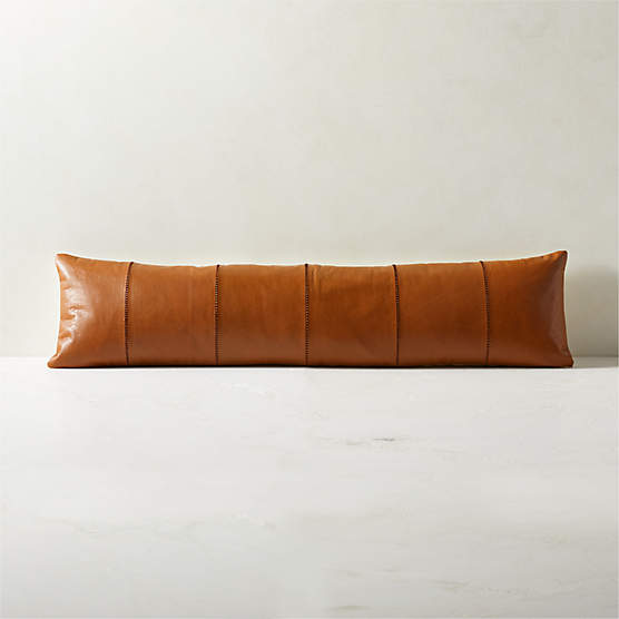 Artigo Brown Leather Lumbar Pillow With Feather-Down Insert 48"x12"