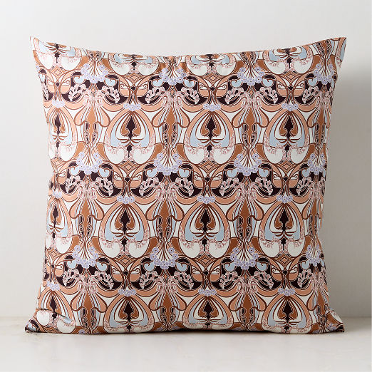 Ascona Italian Patterned Silk Throw Pillow Cover with Feather Down Insert 23"x23"