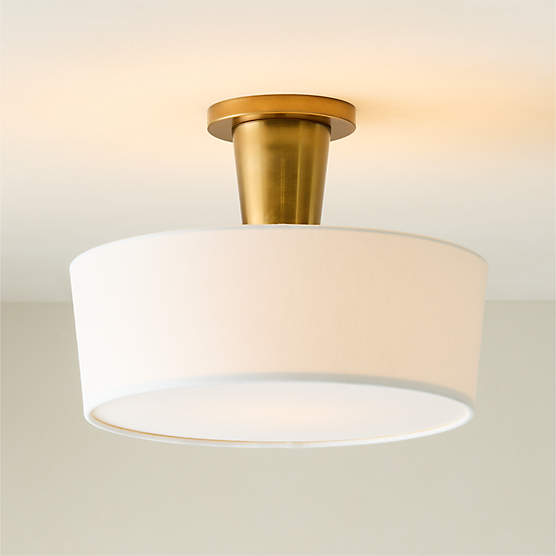 Ascot Aged Brass Flush Mount Light with Linen Shade