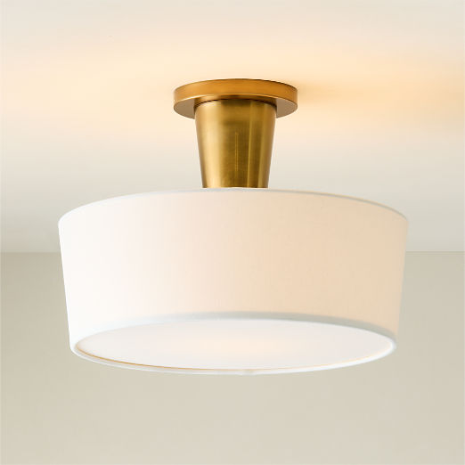 Ascot Aged Brass Flush Mount Light with Linen Shade