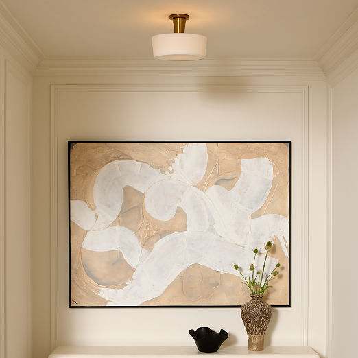 Ascot Aged Brass Flush Mount Light with Linen Shade