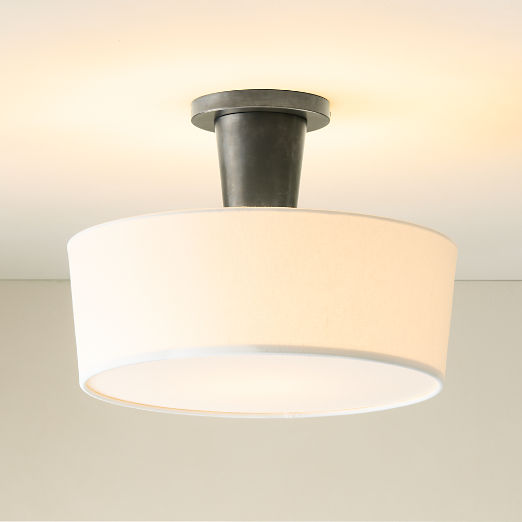 Ascot Blackened Brass Flush Mount Light with Linen Shade