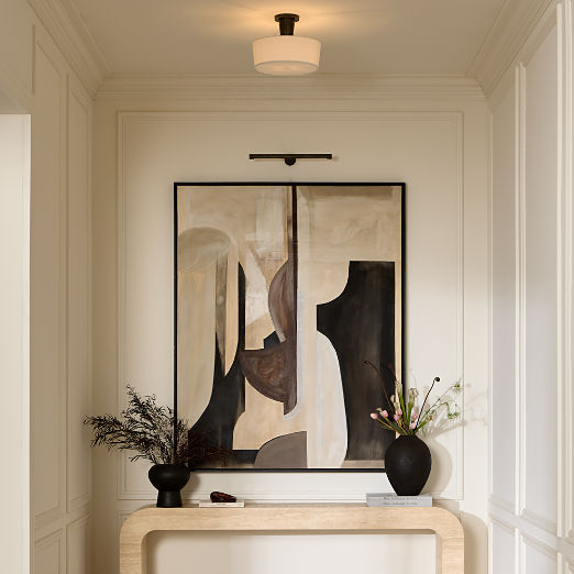 Ascot Blackened Brass Flush Mount Light with Linen Shade