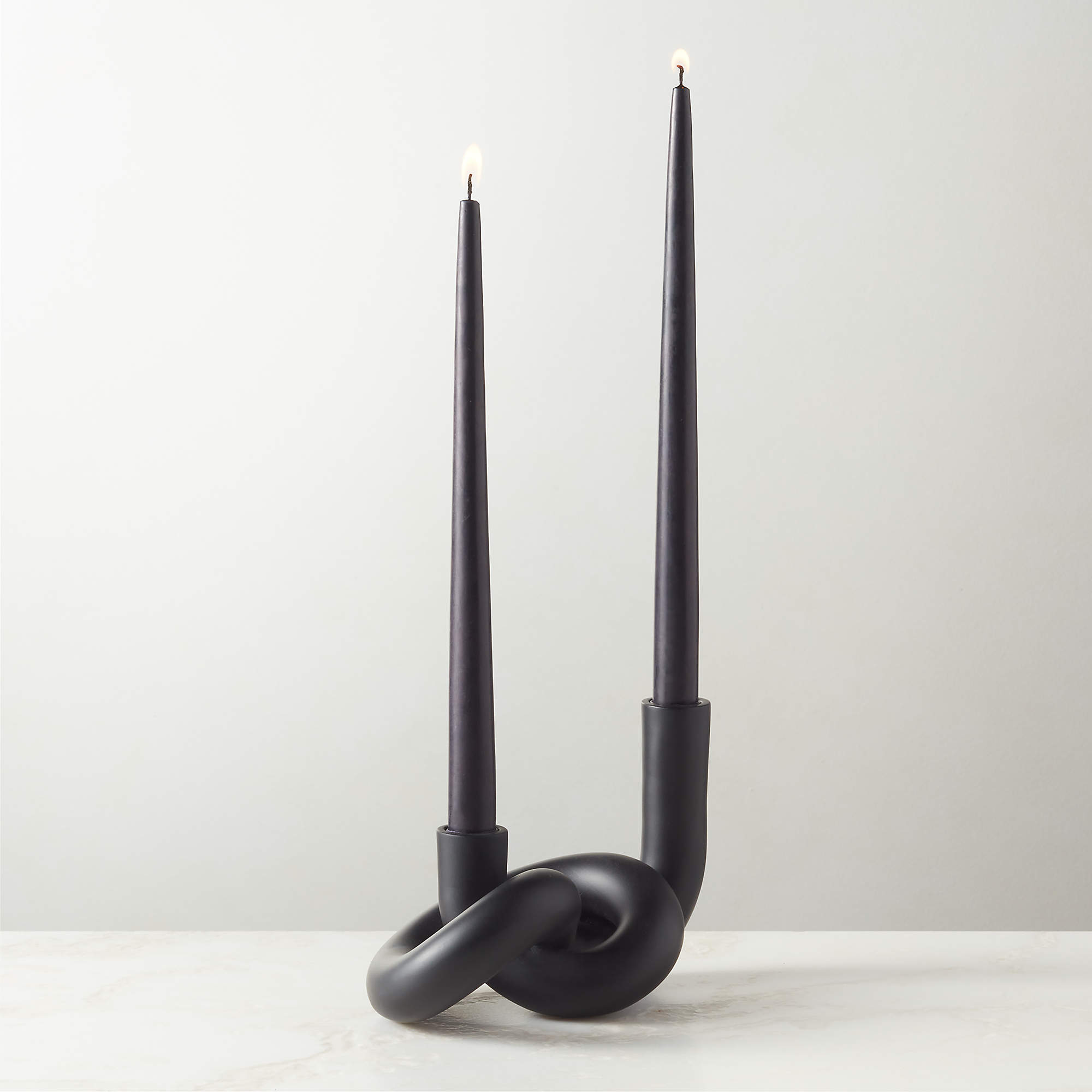 Asha Modern Black Cement Knotted Double Modern Taper Candle Holder