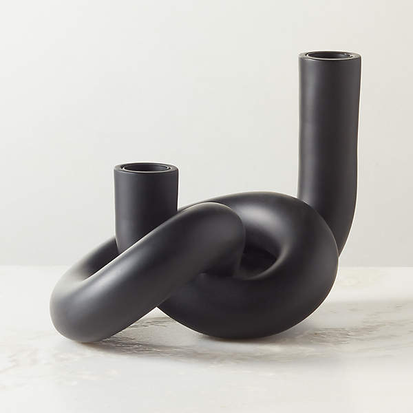 Asha Modern Black Cement Knotted Double Modern Taper Candle Holder