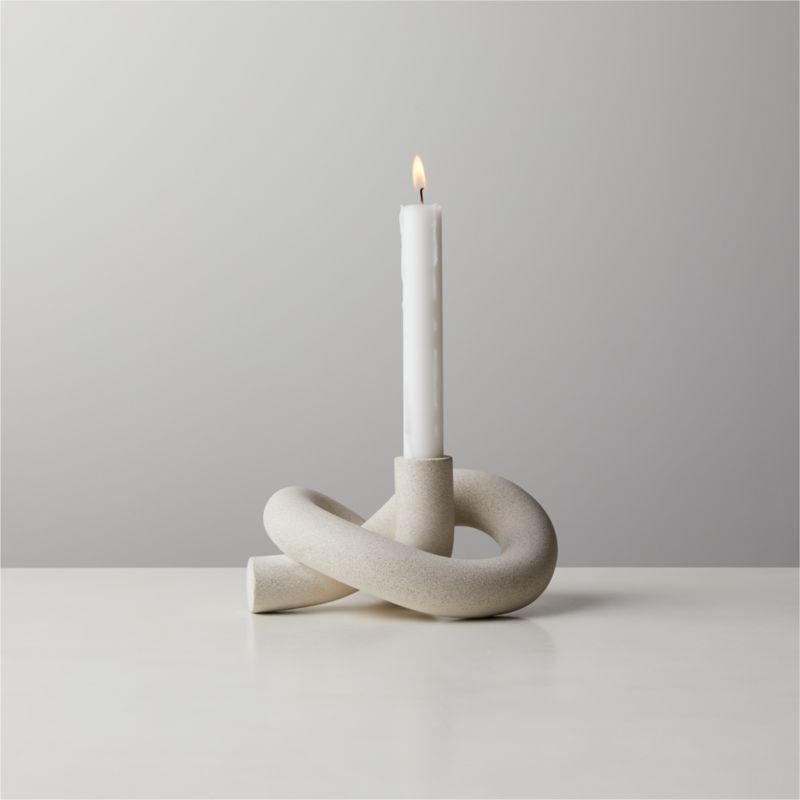 View Asha Speckled Cement Knotted Taper Candle Holder details