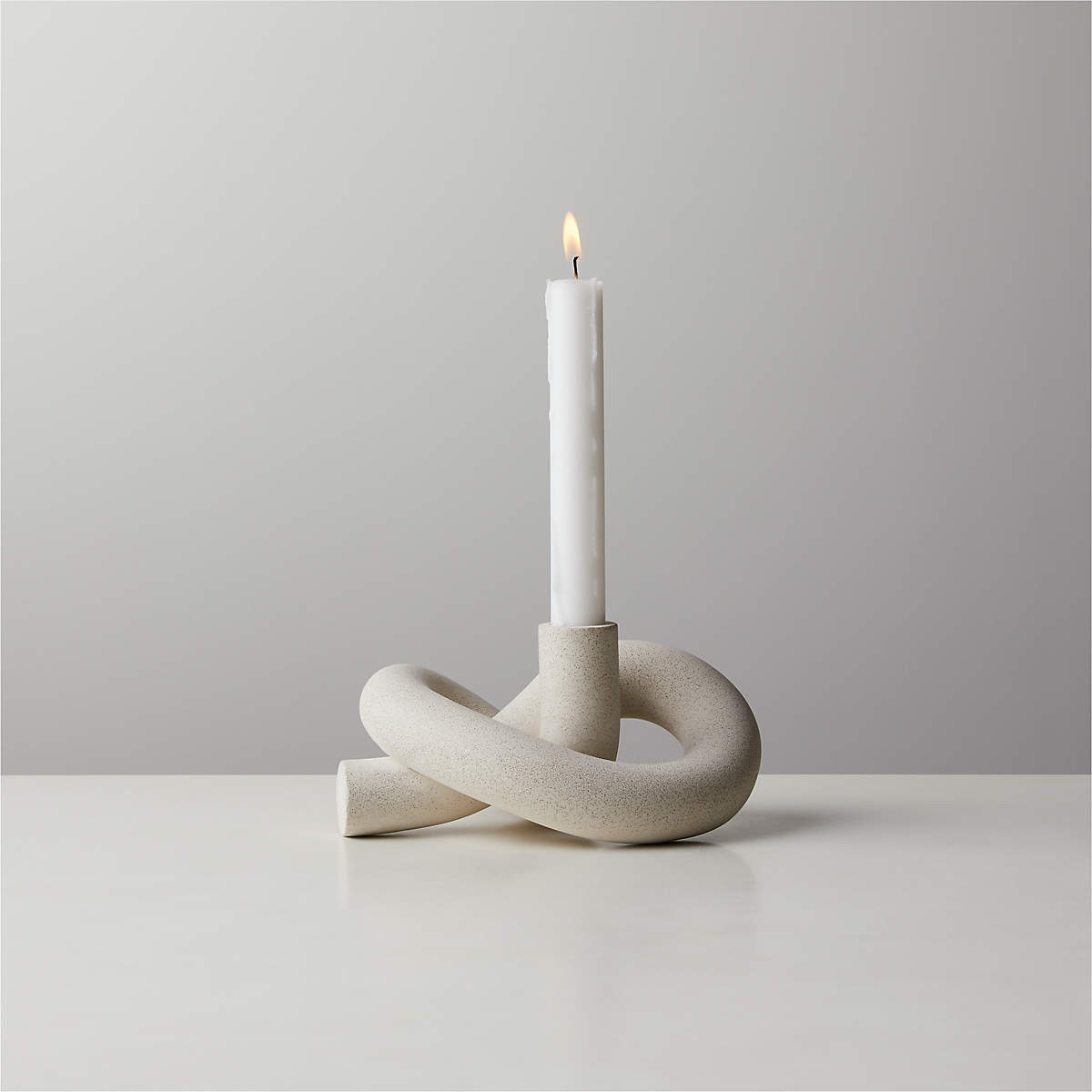 Asha Speckled Cement Knotted Modern Taper Candle Holder