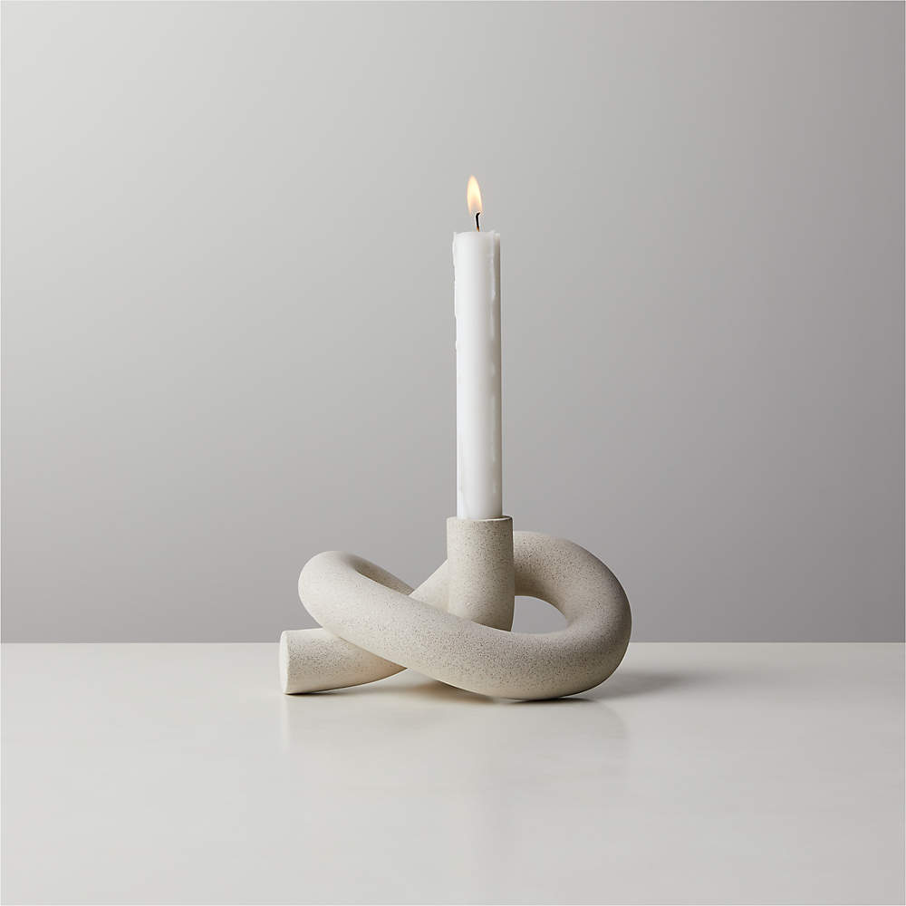 Asha Speckled Cement Knotted Taper Candle Holder