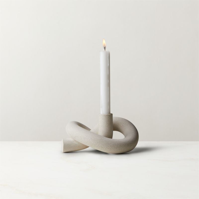 View Asha Speckled Cement Knotted Taper Candle Holder details