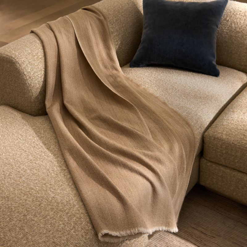Ashwood Natural Herringbone Wool Throw Blanket 50"x70" by Todd Snyder - image 1 of 5